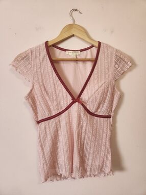 Thirty / Thirty L.A. Pink Lace Cap Sleeve Top Satin Trim Bow Size S EUC Coquette